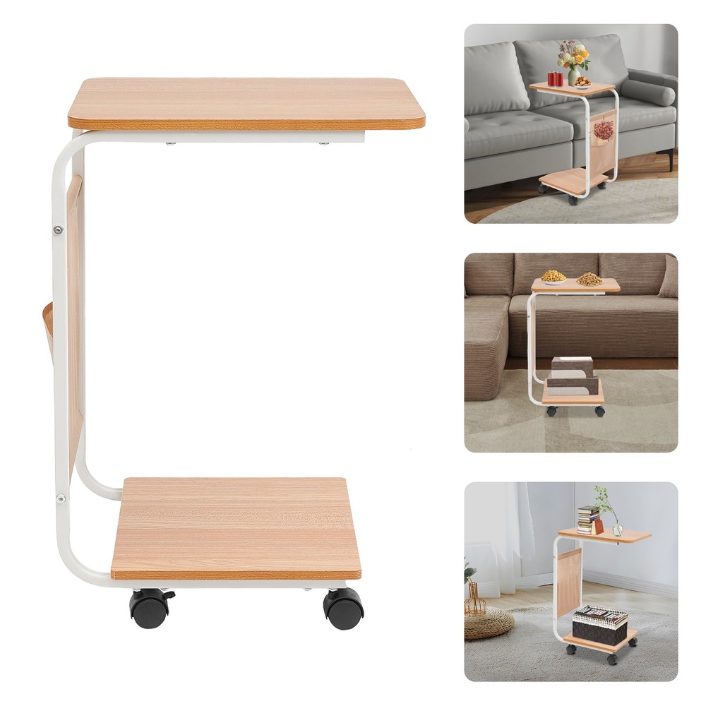 C-Shaped Side Table Sofa Bed Side Table With 4 Wheels Coffee Table Laptop Stand