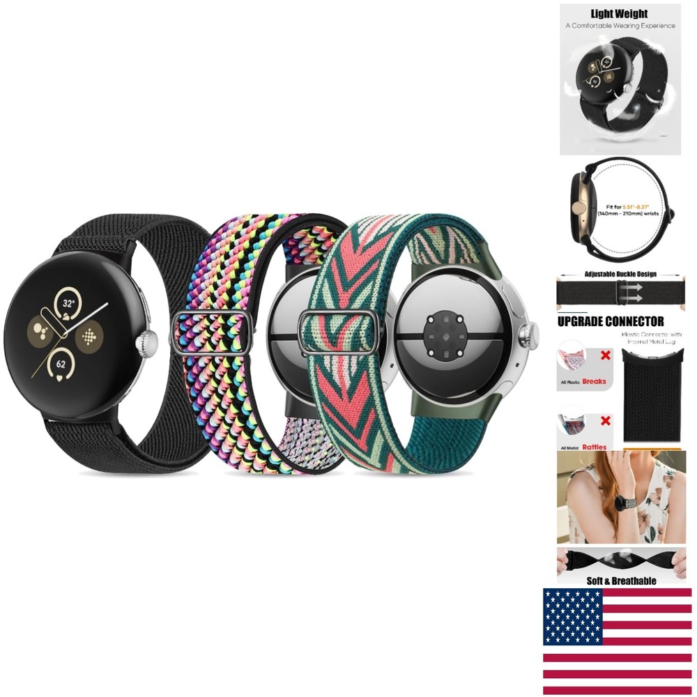 Adjustable Nylon Bands for Google Pixel Watch - Breathable 3 Color Set