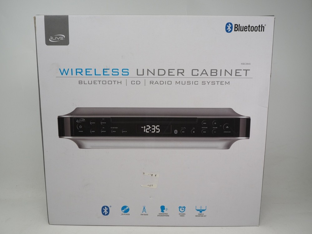iLive IKBC384S Wireless Under Cabinet Bluetooth CD Player Radio System