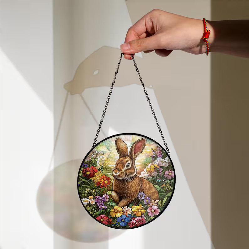 Easter Bunny Suncatcher Glass Window Decor Spring