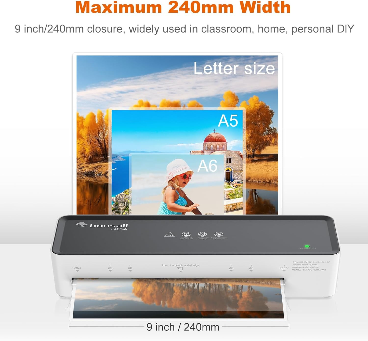 Laminator Machine with 5 Laminating Sheets, 9 Inch Thermal Laminating Machine fo