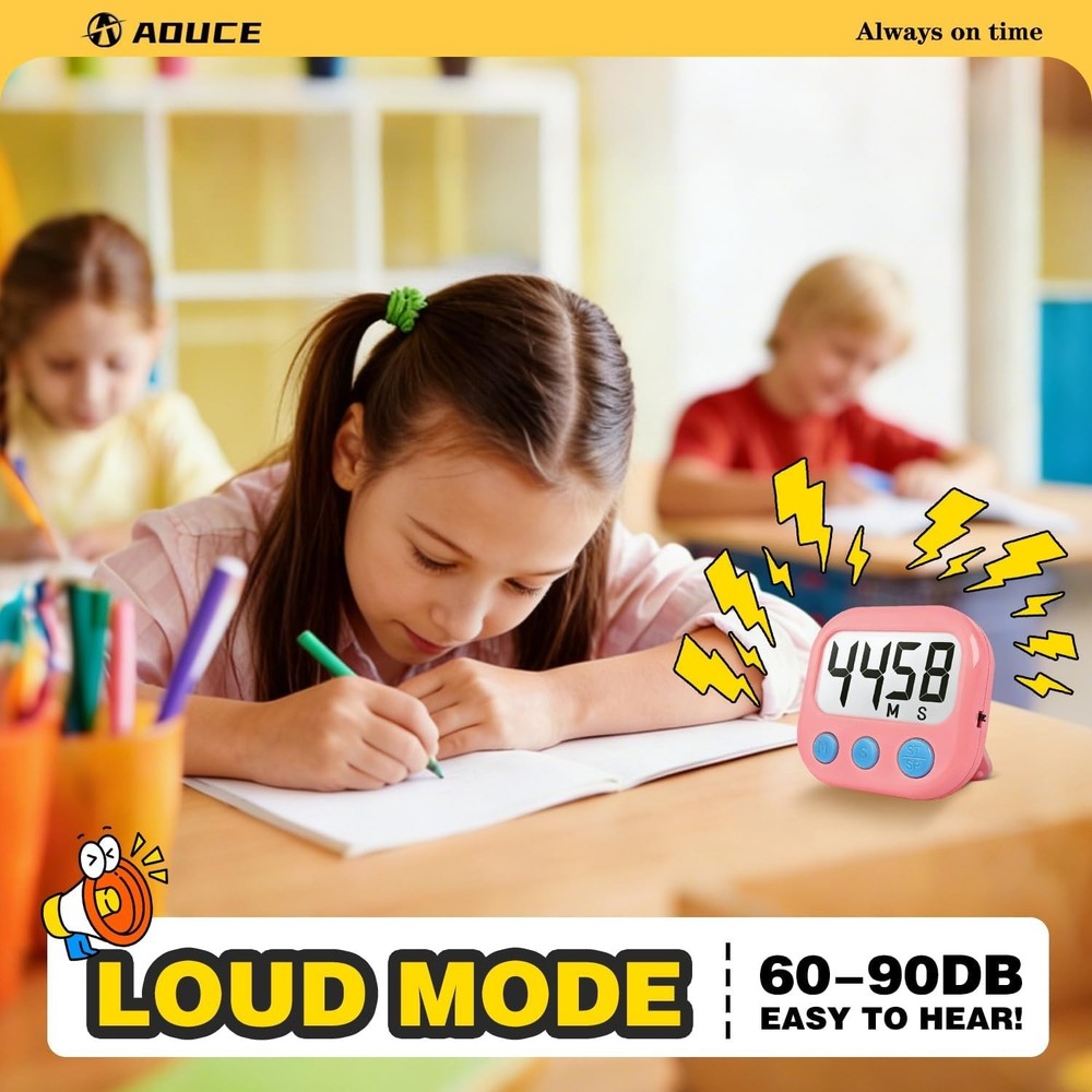 Versatile Classroom Digital Timers - 2 Pack with Memory Feature in Blue & Pink