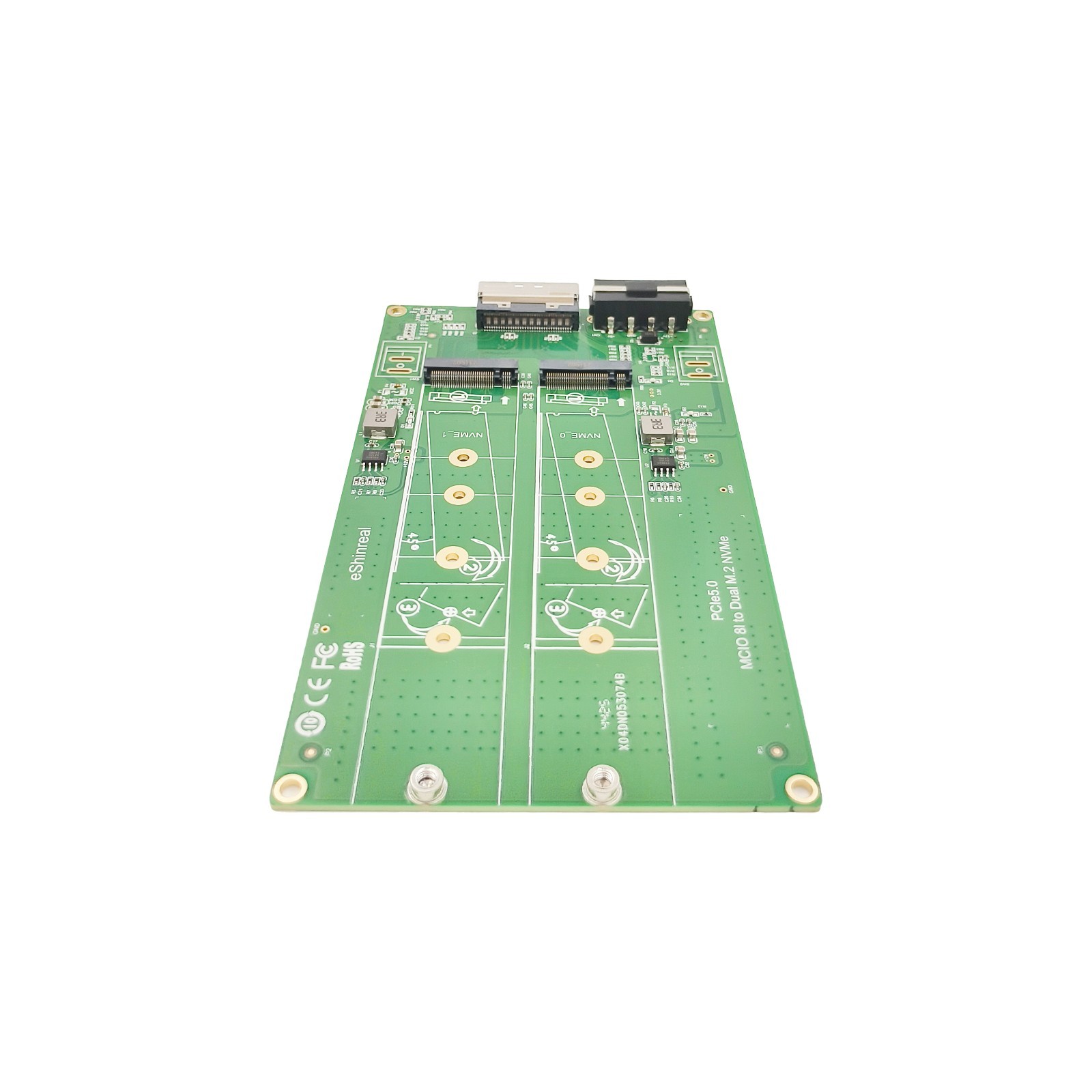 MCIO x8 to 2 M.2 Gen5 NVMe SSD Adapter