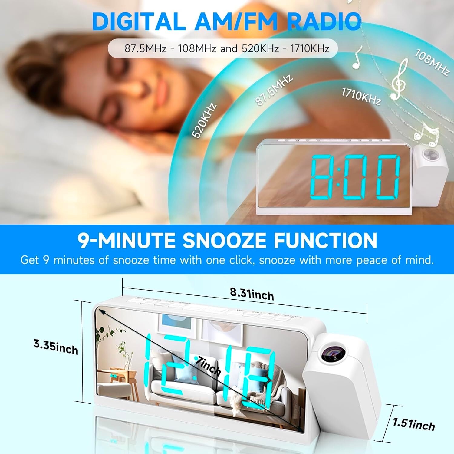 Loud Mirror LED Alarm Clock Display, Desk & Shelf Clock for Heavy Sleeper,kids