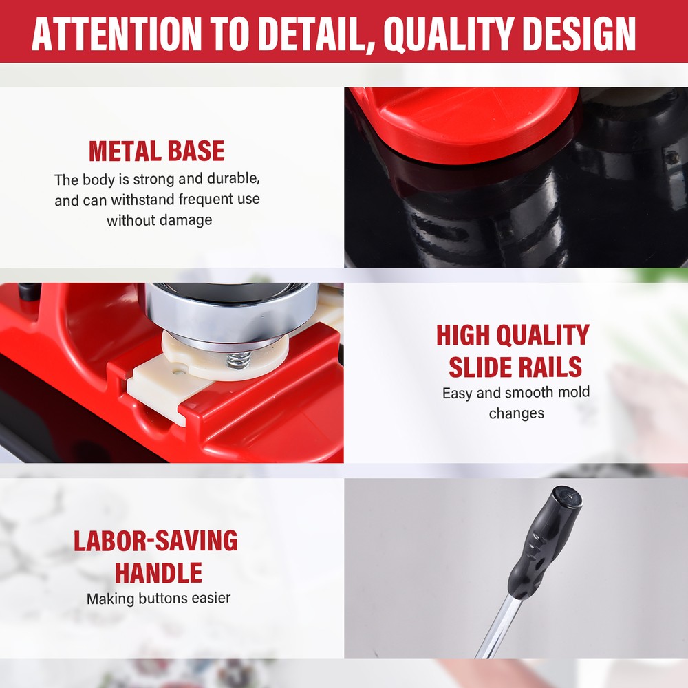 Button Maker Machine with 900pcs Pin Components, Red