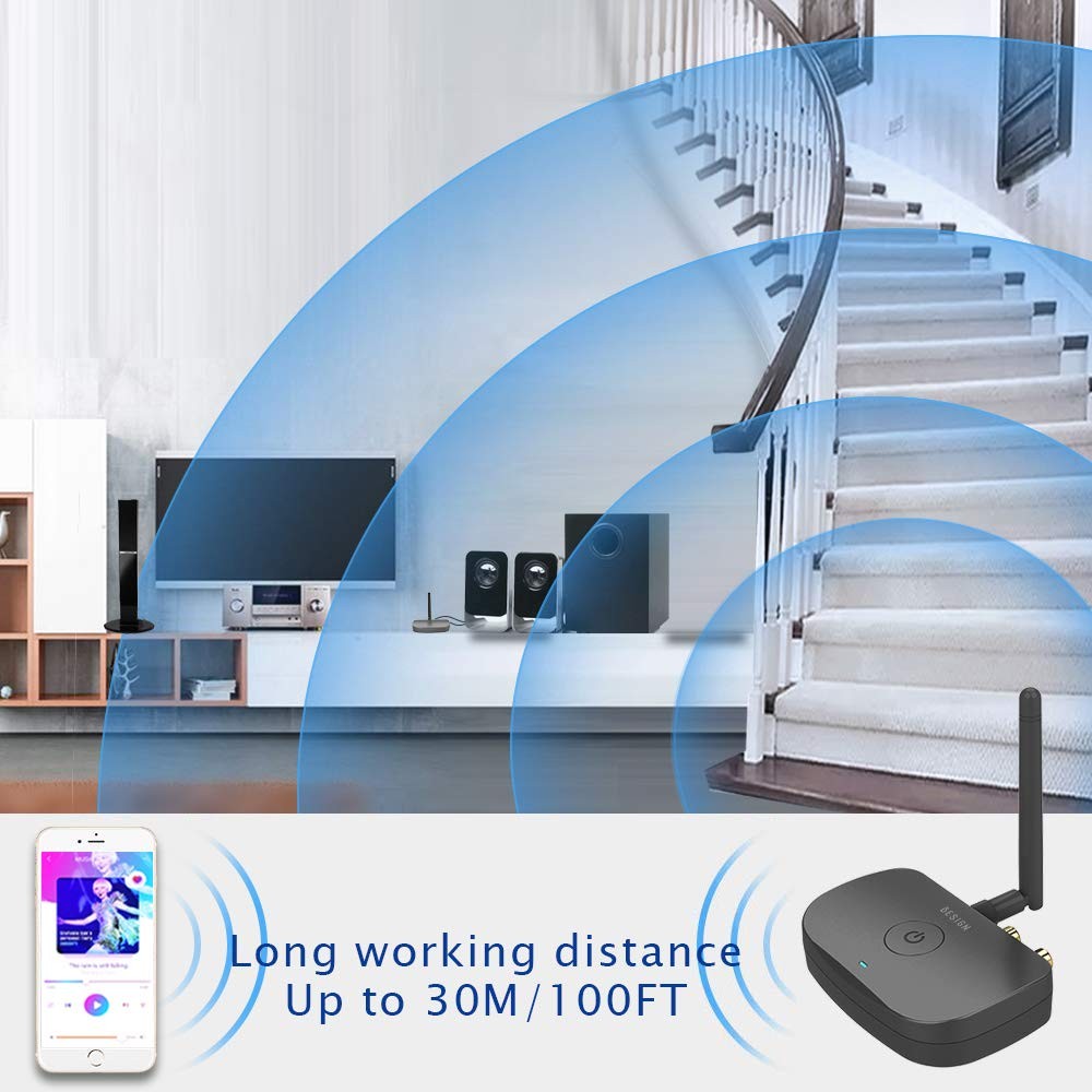 BE-RCA Long Range Bluetooth Music Receiver, Wireless Audio Adapter for Wired ...