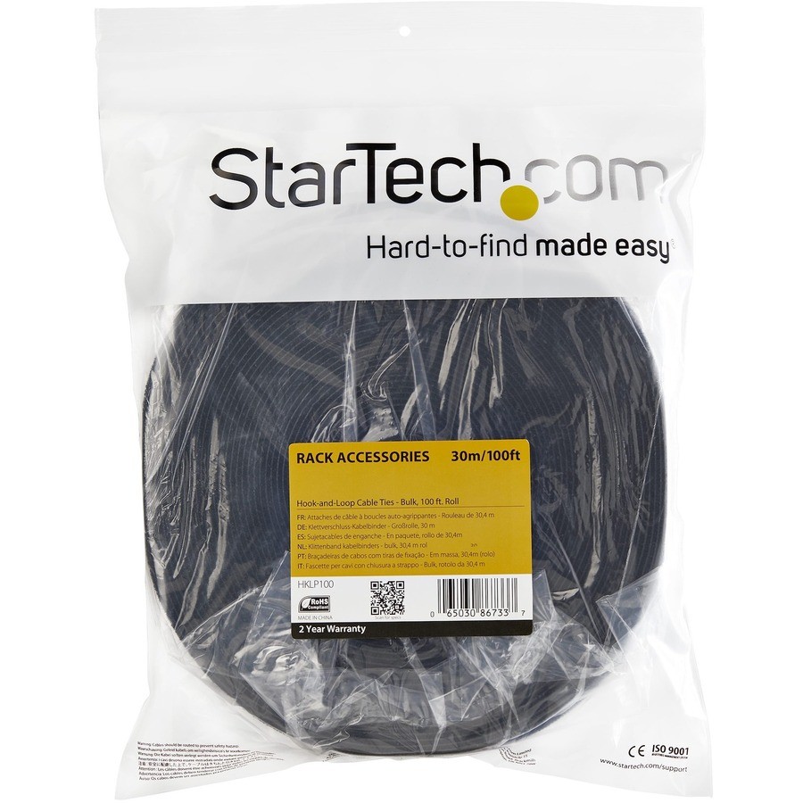StarTech HKLP25 25 ft Hook-and-Loop Cable Tie Black Cut-to-Size