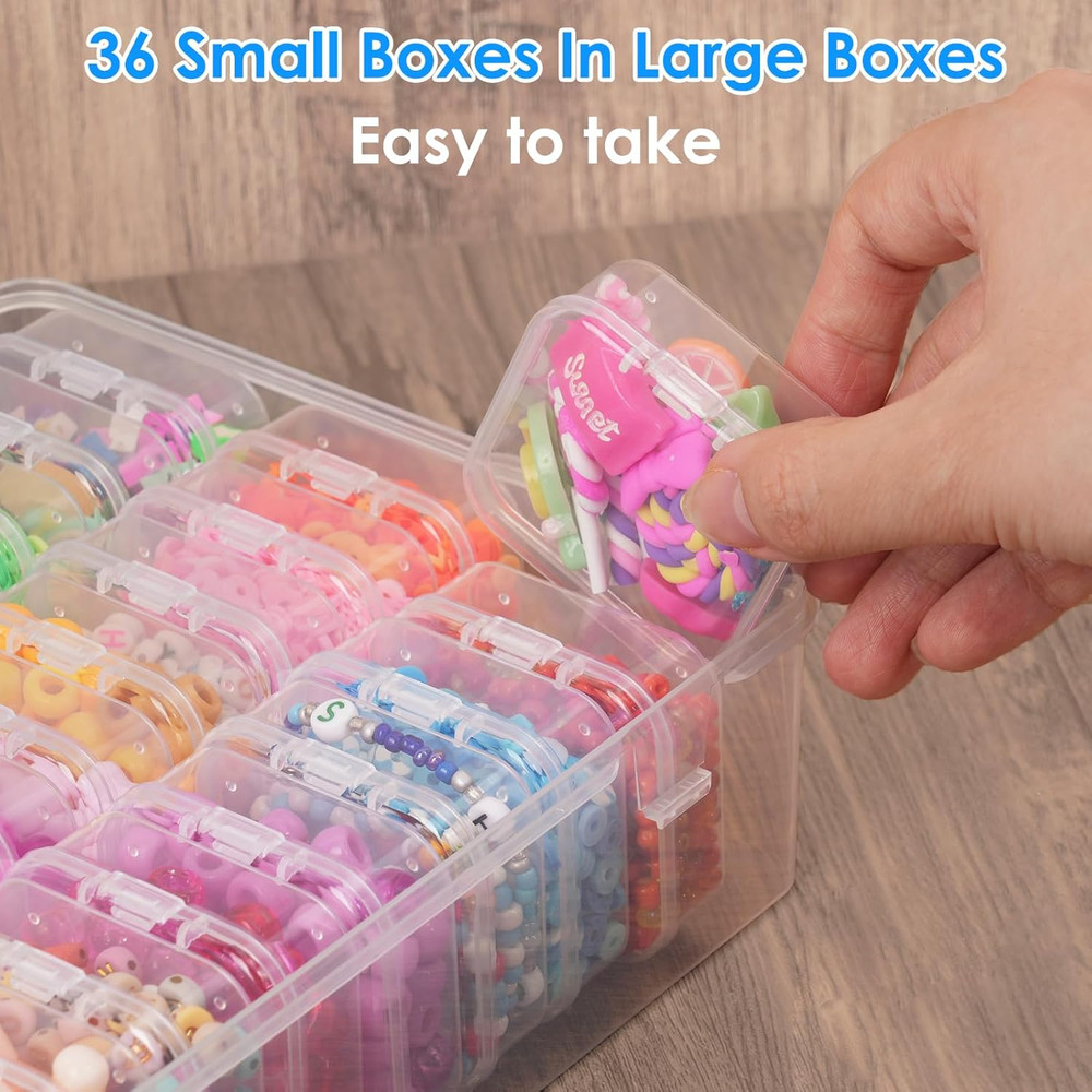 Bead Organizer Box, 36Pcs Small Clear Plastic Bead Storage, Mini Craft Storage C