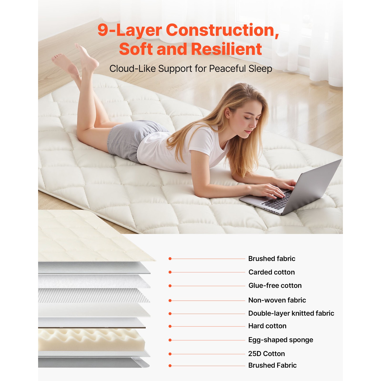 Uimoso Japanese Tatami Mat Twin Foldable Futon Mattress with Storage Bag, White