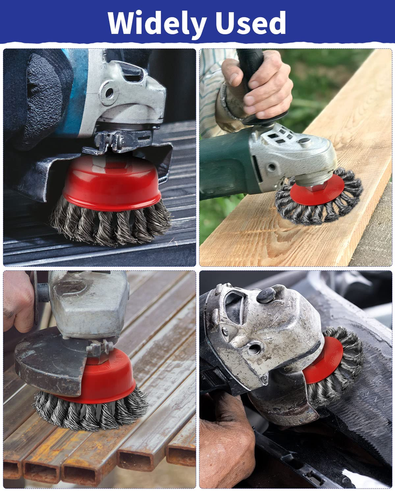 Wire Wheel Cup Brush for Grinders, 8 Pack Wire Wheels for 4 1/2 Angle Grinder, 3