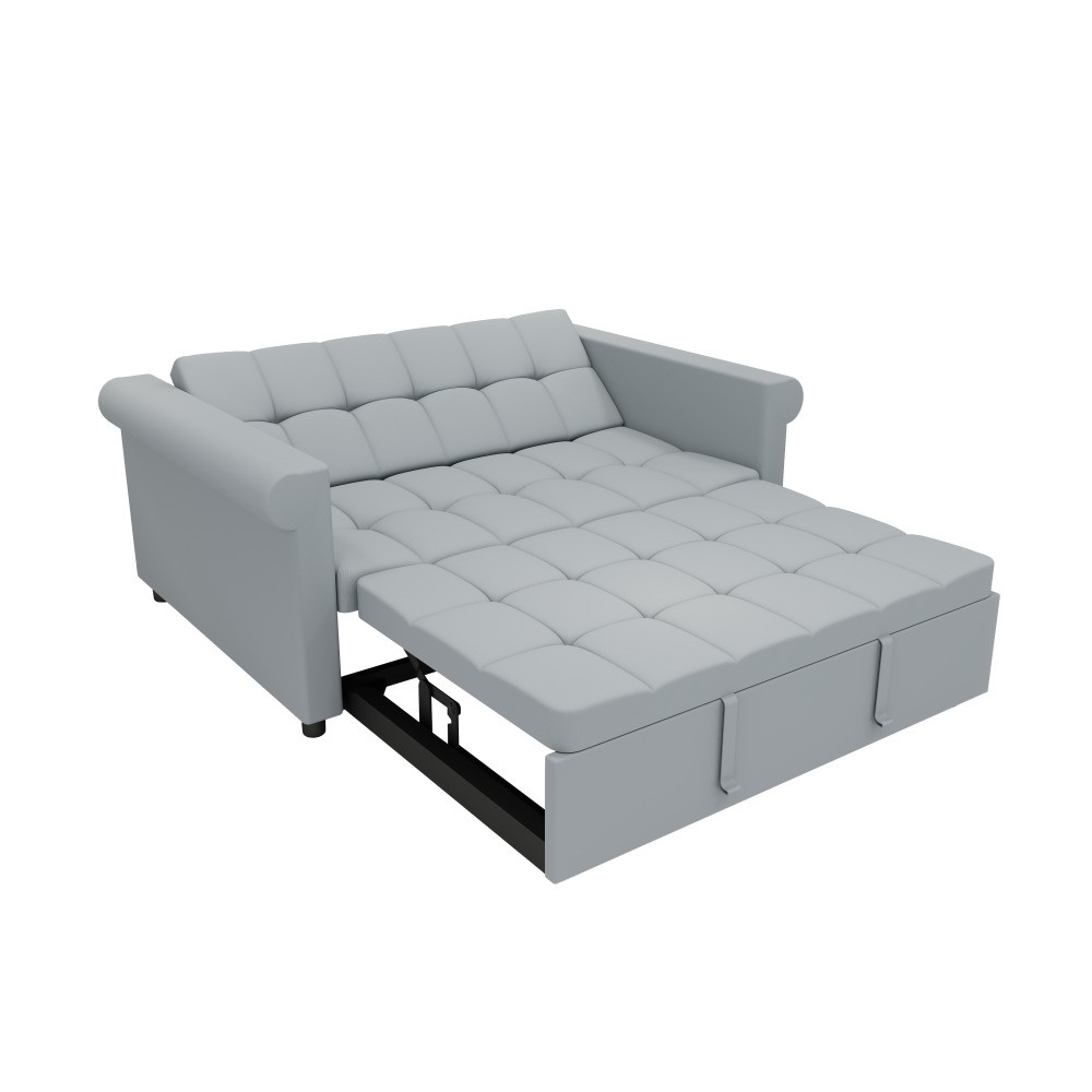 Velvet 2-Seater Sofa Bed, Gray Pull-Out Sleeper with Side Pocket, Compact