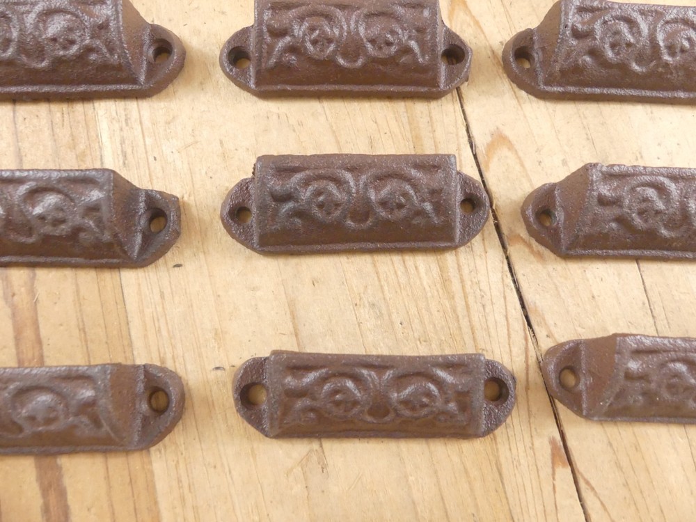 20 Cast Iron Brown Ornate Pulls Drawer Cabinet Handles Rustic Vintage Look Knobs