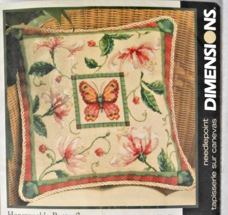 #20021 DIMENSIONS "HONEYSUCKLE BUTTERFLY" NEEDLEPOINT KIT - NIP & BEAUTIFUL!