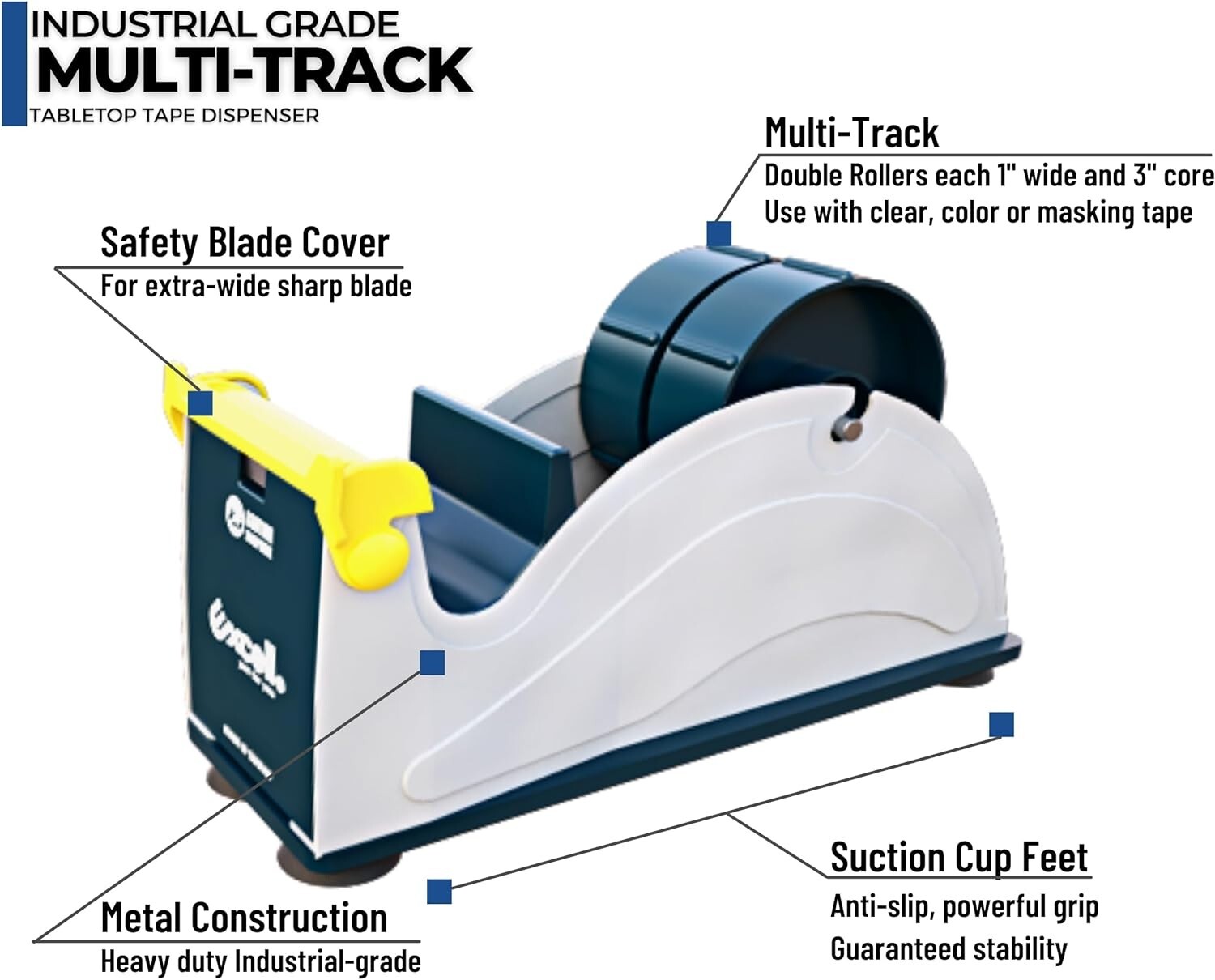 Excell Heavy Duty Steel Desk Tape Dispenser (2" Wide) Suction Cup Base