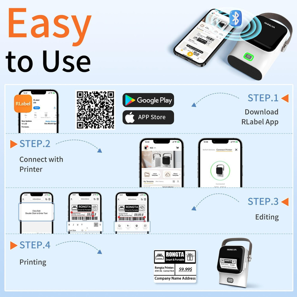 Bluetooth Label Maker Machine with Tape, Thermal Label Printer for Office, Small