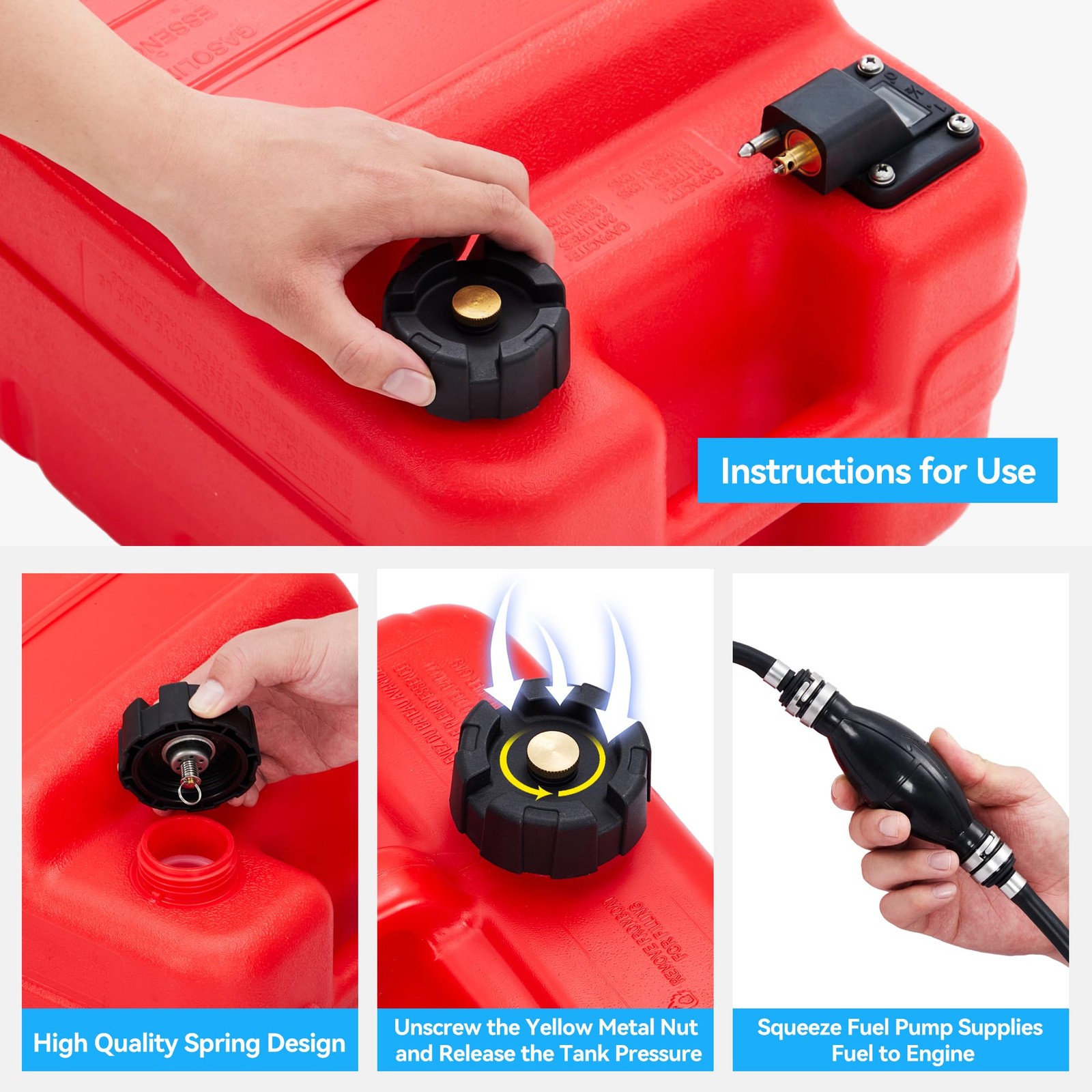 6Gallon Portable Tank,Marine Tank,Outboard Boat Gas Tank With Line,Easy to Carry