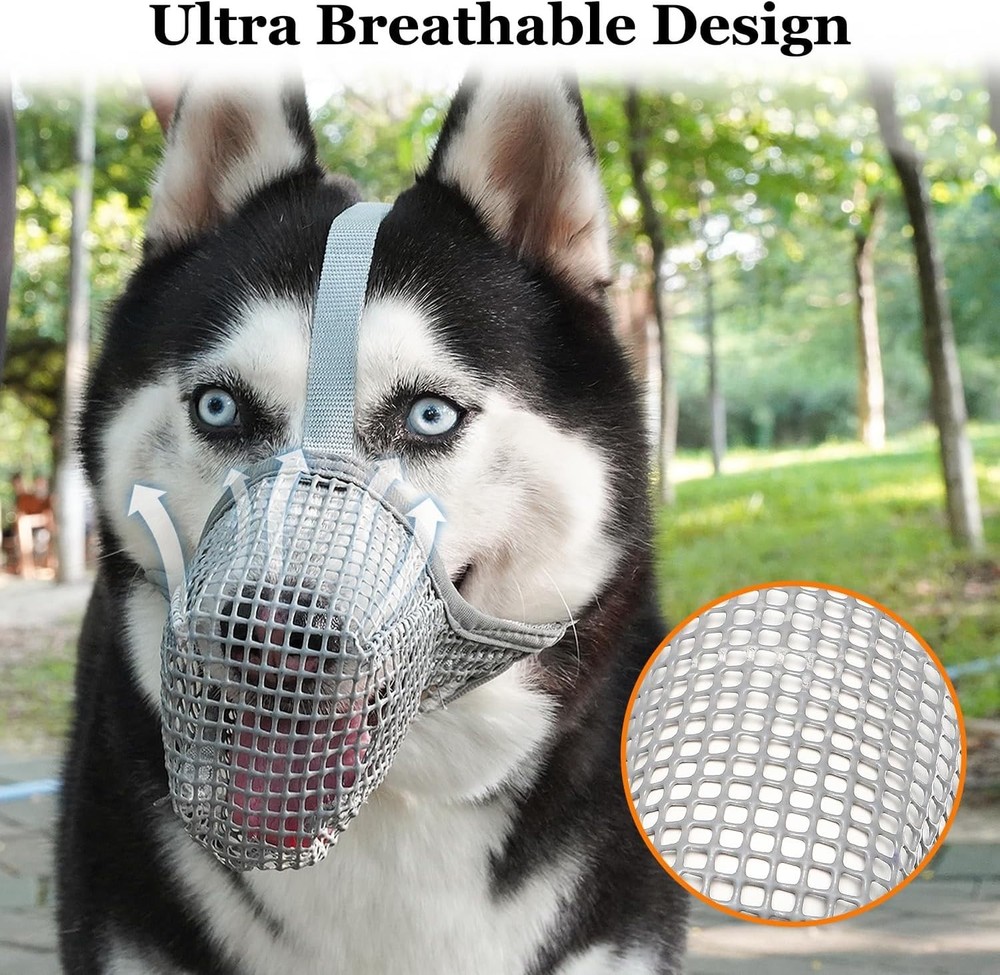 Woven Dog Muzzle, Breathable Mesh Guard for Medium & Large Dogs, Grey M