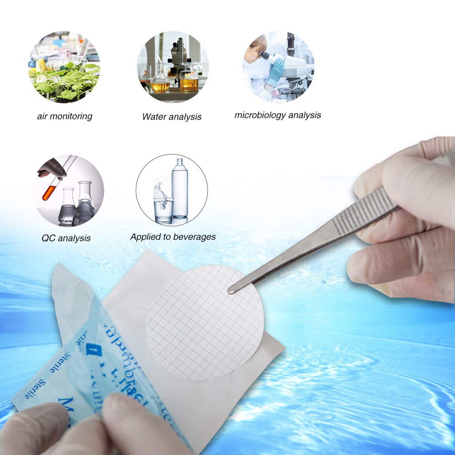 MCE Gridded Membrane Filters, 47mm Diameter, 0.22 um 0.45 μm Pore Size, STERILE