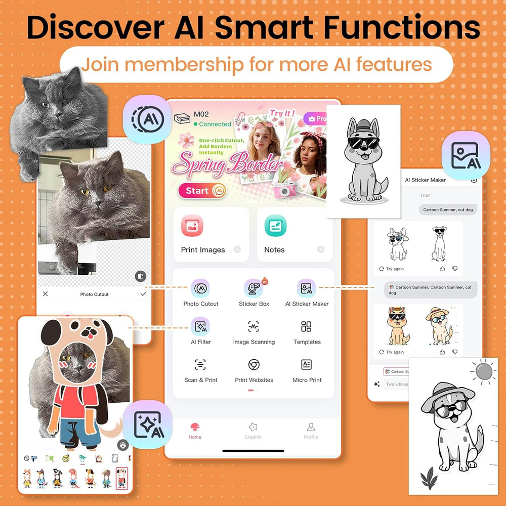 Mini Sticker Printer- Mini Printer Sticker Maker Machine M02, Print Pods Suitabl