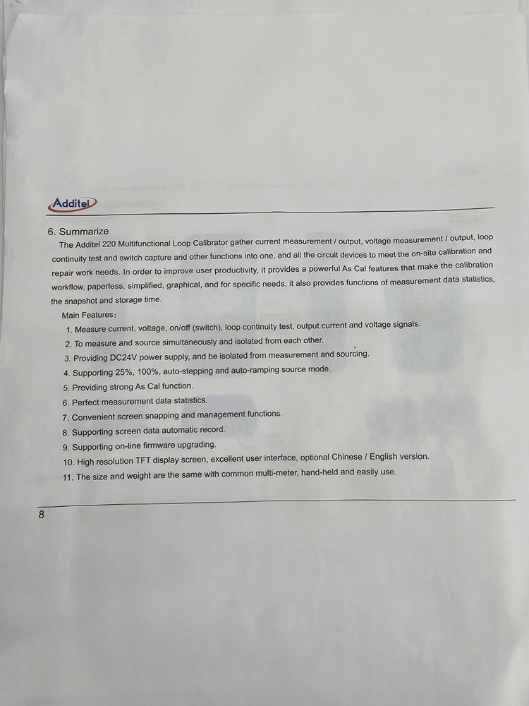 Additel ADT220 Multifunction Loop Calibrator