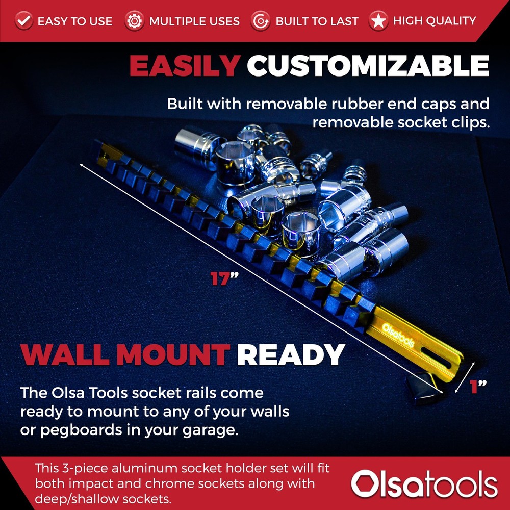 Olsa Tools Socket Organizer Set (3Pc, Yellow) - Socket Holder And Sock