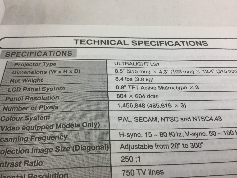 PROXIMA ULTRALIGHT LS1 Projector With Case, Remote And Operators Manual