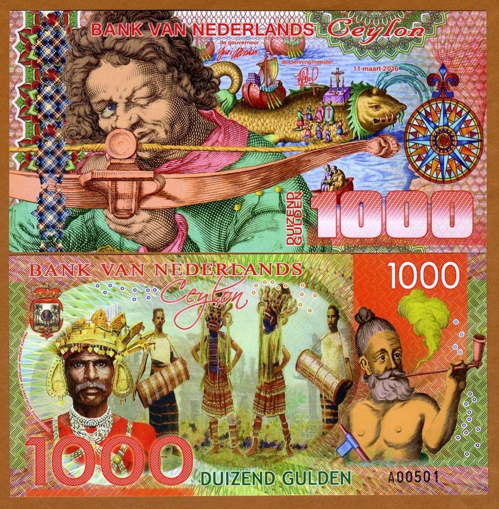 Netherlands Ceylon, 1000 Gulden, 2016, Private Issue Polymer, UNC