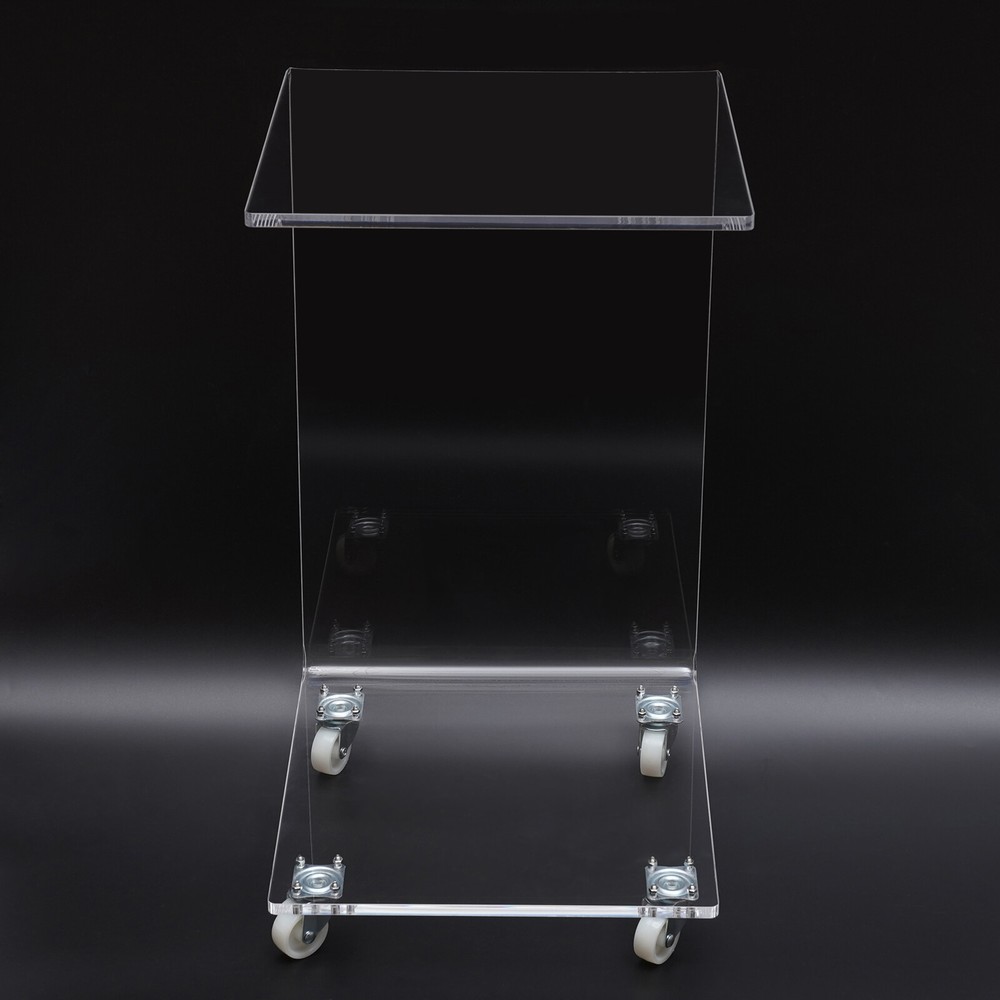 Clear Acrylic Sofa Side Table Transparent C Shaped End Table with Rollers