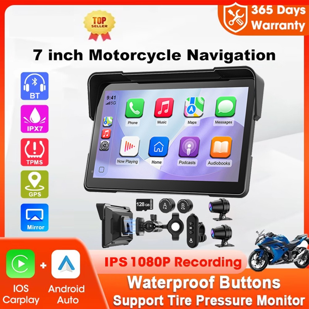 2026 LBW 7" Wireless GPS Motorcycle CarPlay (Includes 128G SD) with Android Auto