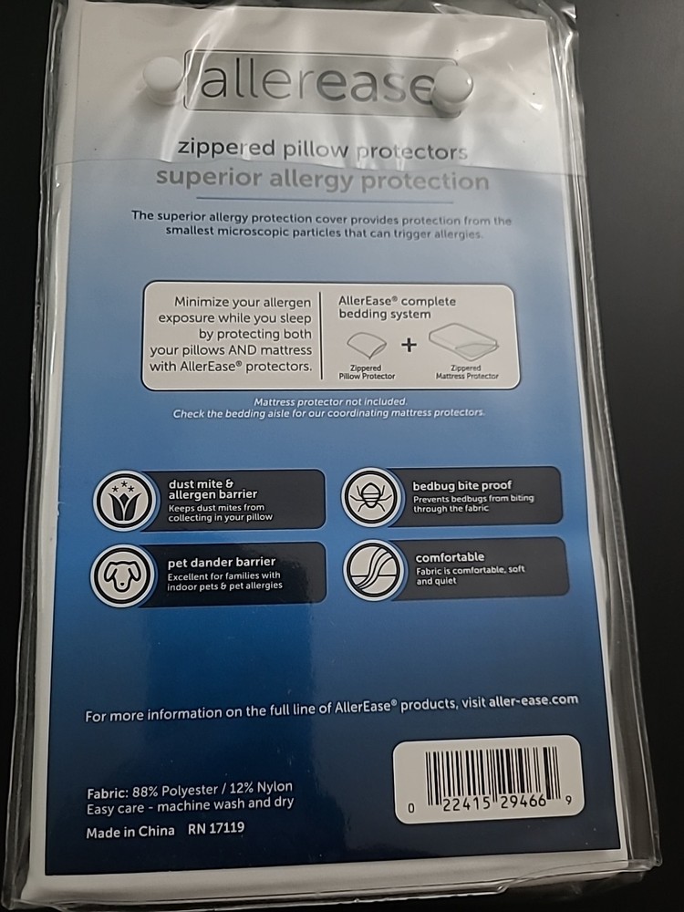 AllerEase Superior Allergy Protection Zippered Protectors Standard/Queen 4 Pack