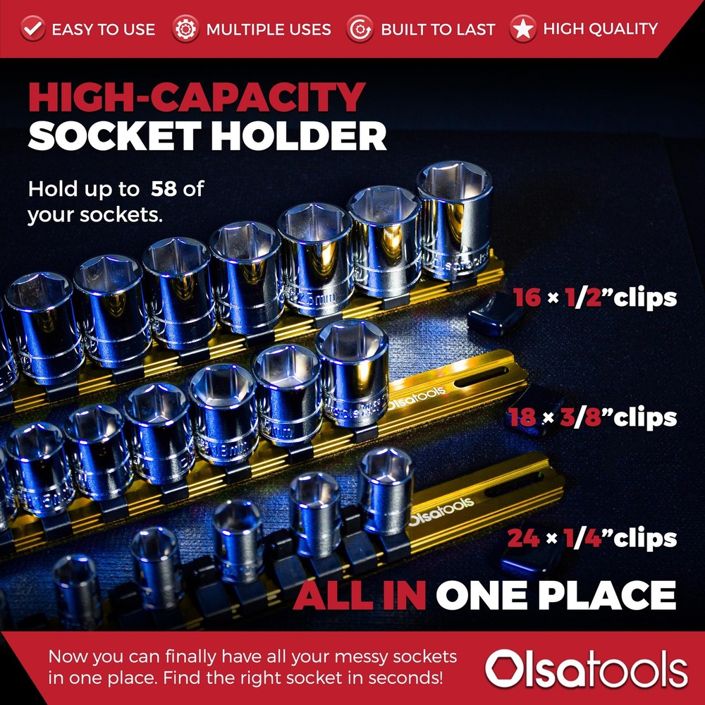Olsa Tools Socket Organizer Set (3Pc, Yellow) - Socket Holder And Sock