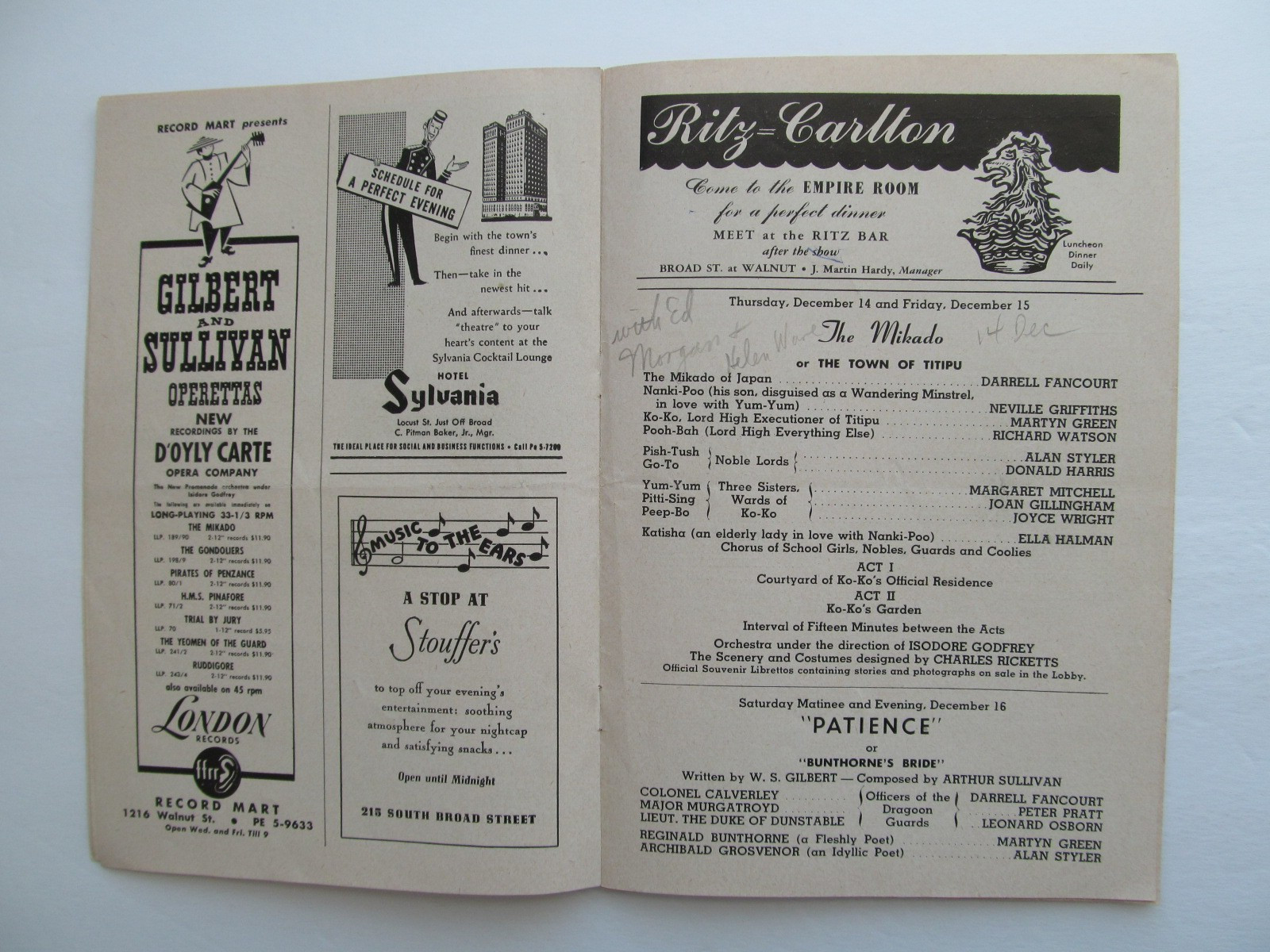 D'Oyly Carte Opera Co Program-Gondoliers+ -Gilbert & Sullivan 1949 Philadelphia