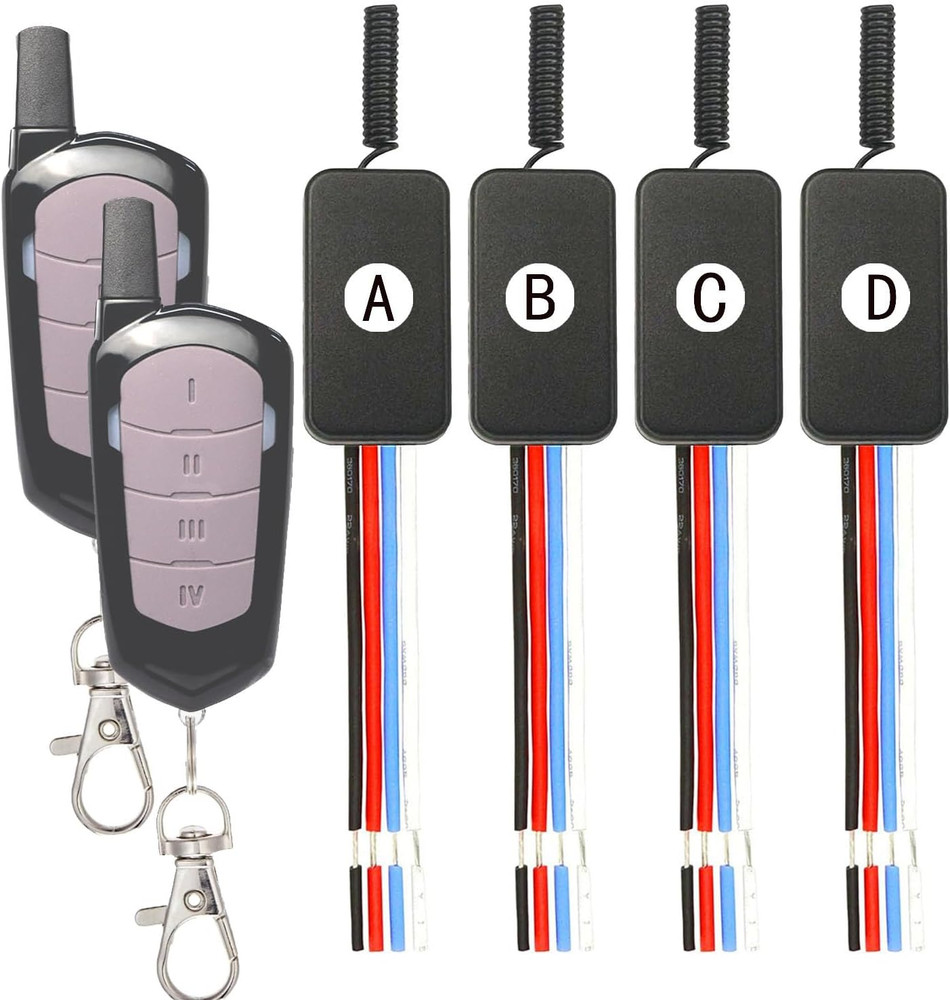 Wireless Light Switch and Receiver Kit,4 Way Mini Wireless Lights Swicth Kit,Dc