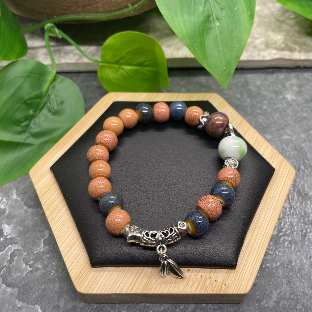 Handmade Ceramic Bead Beaded Stackable 6.25” Plus Stretch Bracelet New B493