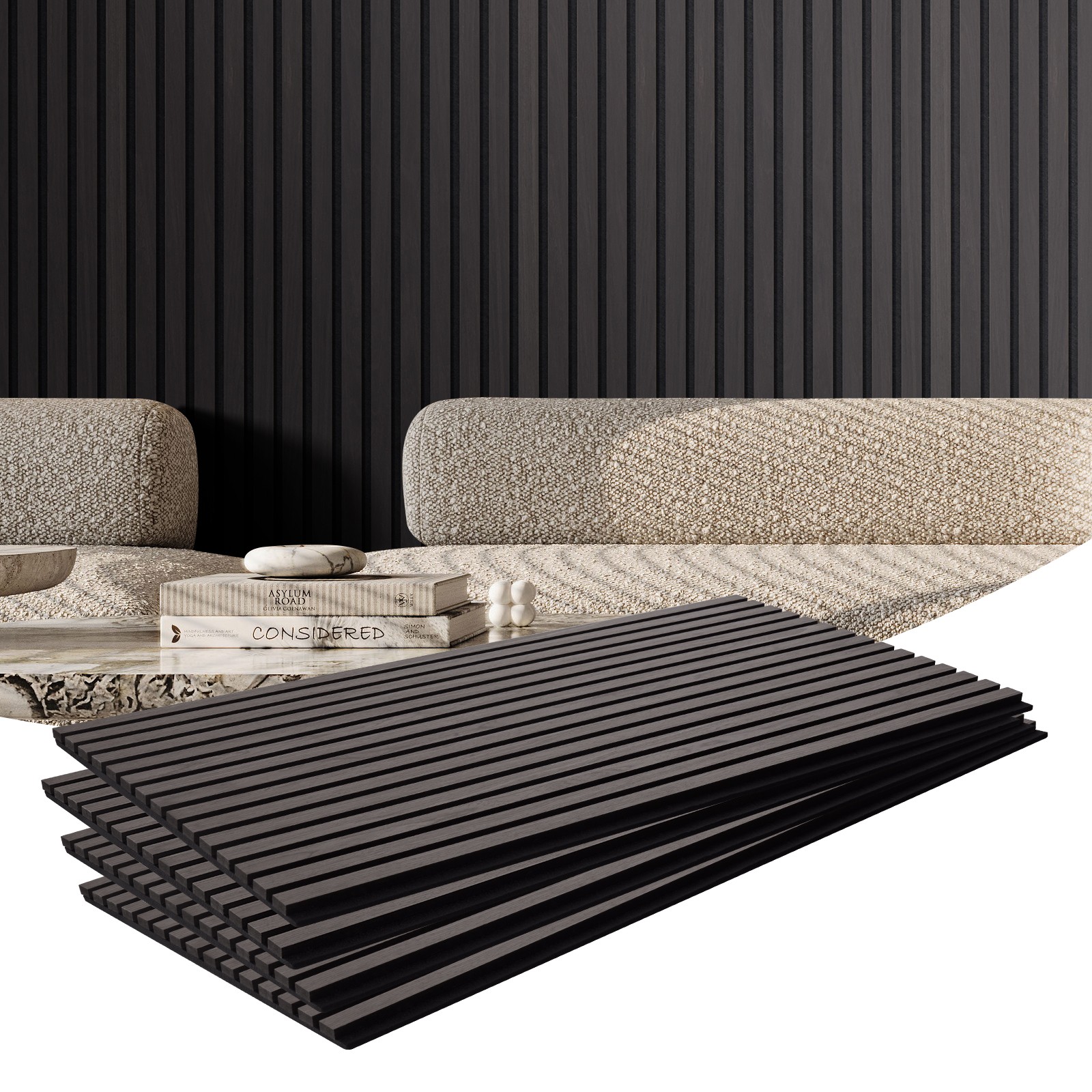 Uimoso 4 Pack Wood Slat Acoustic Panels 23.6 x 47.2 inch Modern Decor Black Oak