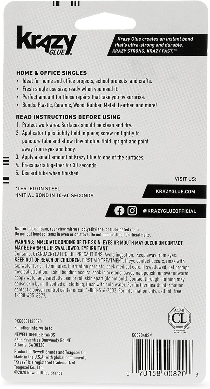 4 Count Super Glue Single Use Tubes Fine Tip 0.5 Grams for Home & Office Use