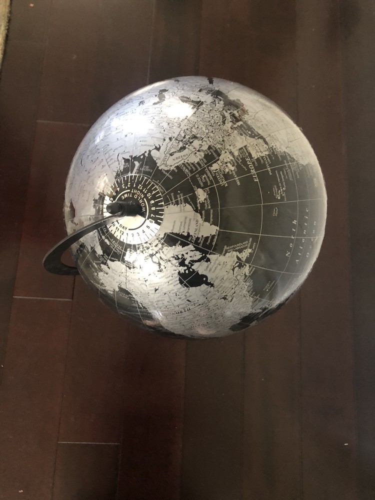 Mid-Century Designed Black/Silver World Globe [Unique]