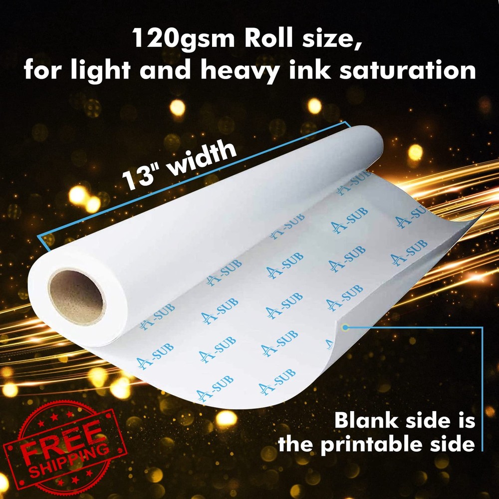 A-SUB Sublimation Paper Roll 13"x110ft, 120gsm Quick Drying