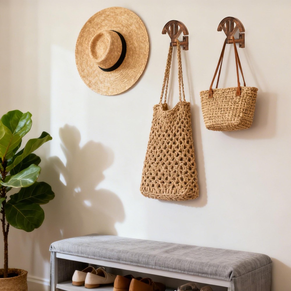 Wall Mounted Denim Hat Rack, Adjustable Shape Retention 2 Pack, brown