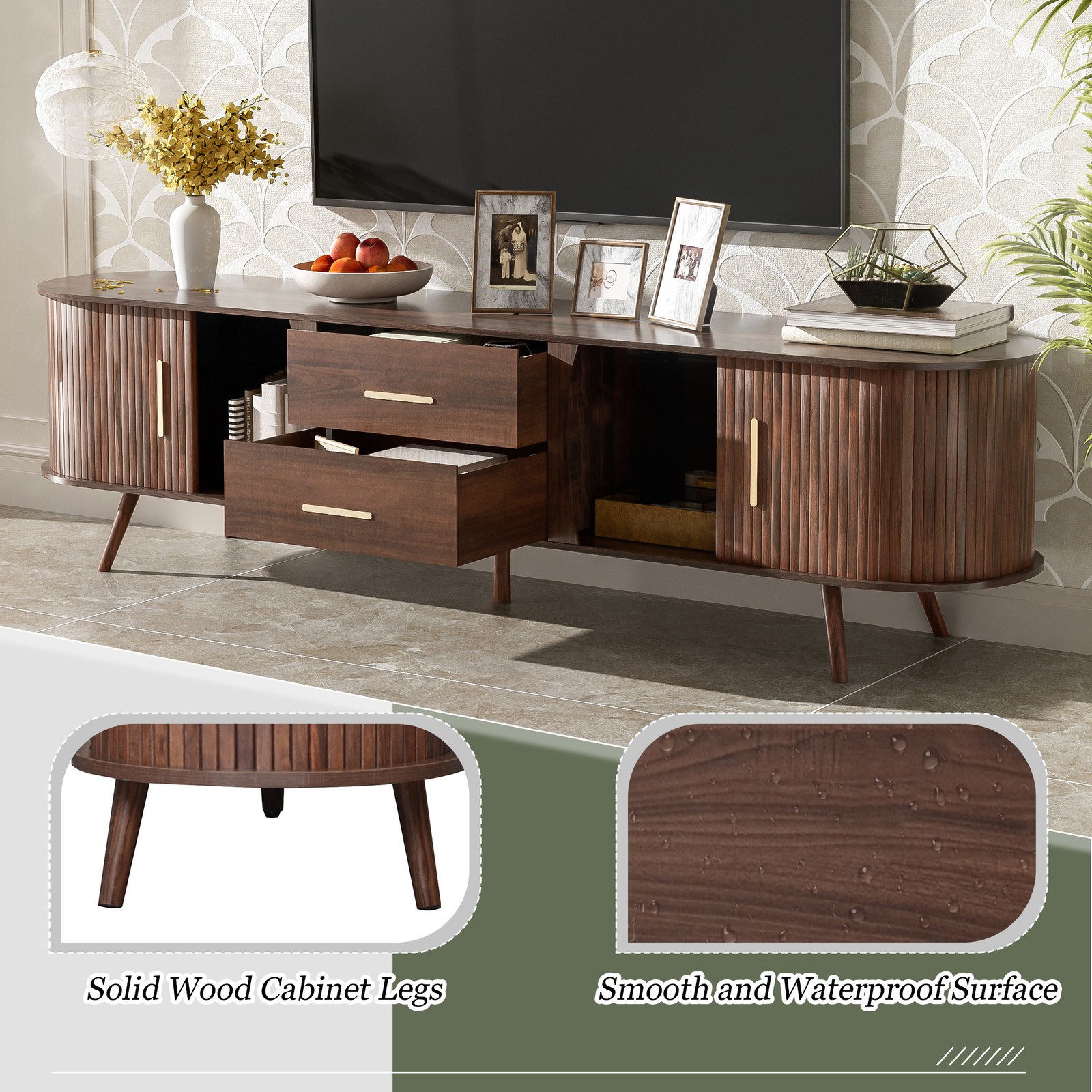 Modern TV Stand for 80" TV Entertainment Center Media Console Table W/ 2 Drawers