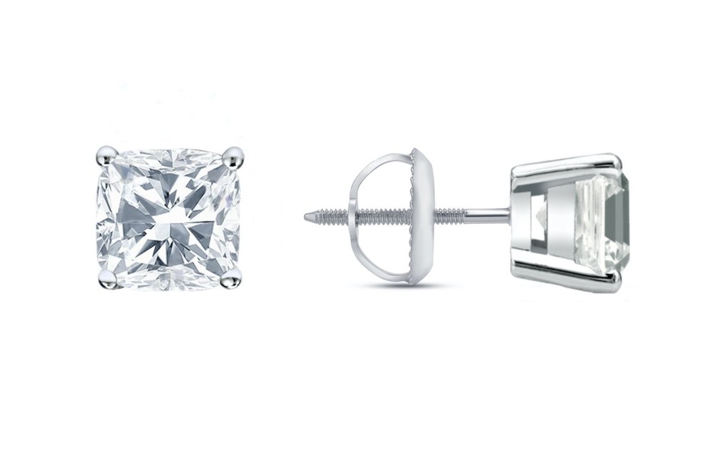 3 Ct Cushion Lab Created Grown Diamond Solid 950 Platinum Earrings Studs Screw