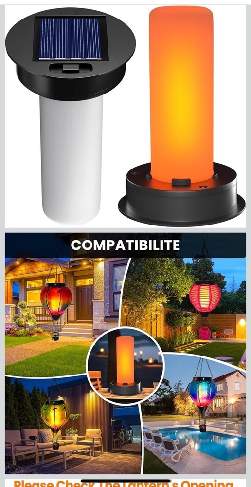 2 Pack Solar Light Replacement Tops with Flickering Flame, Waterproof LED Solar