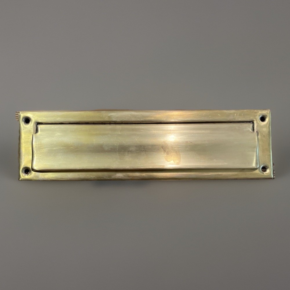 Antique Mail Slot Hinged Cover Spring Loaded Solid Brass Architectural Salvage