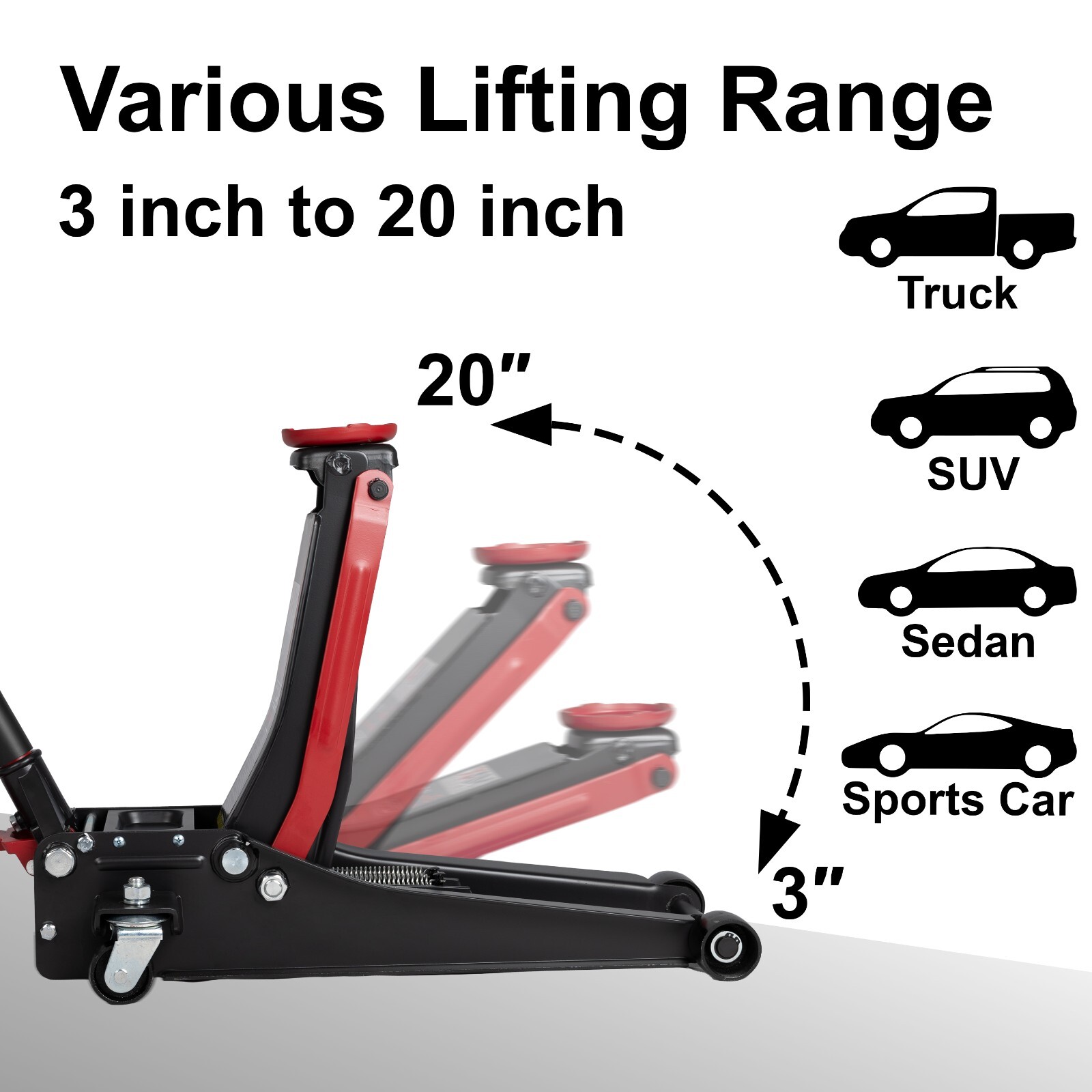 3-Ton Low Profile Hydraulic Floor Jack with Dual-Pump and Foot Pedal, Red