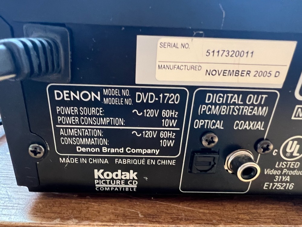 Denon DVD-1720 CD/DVD Player