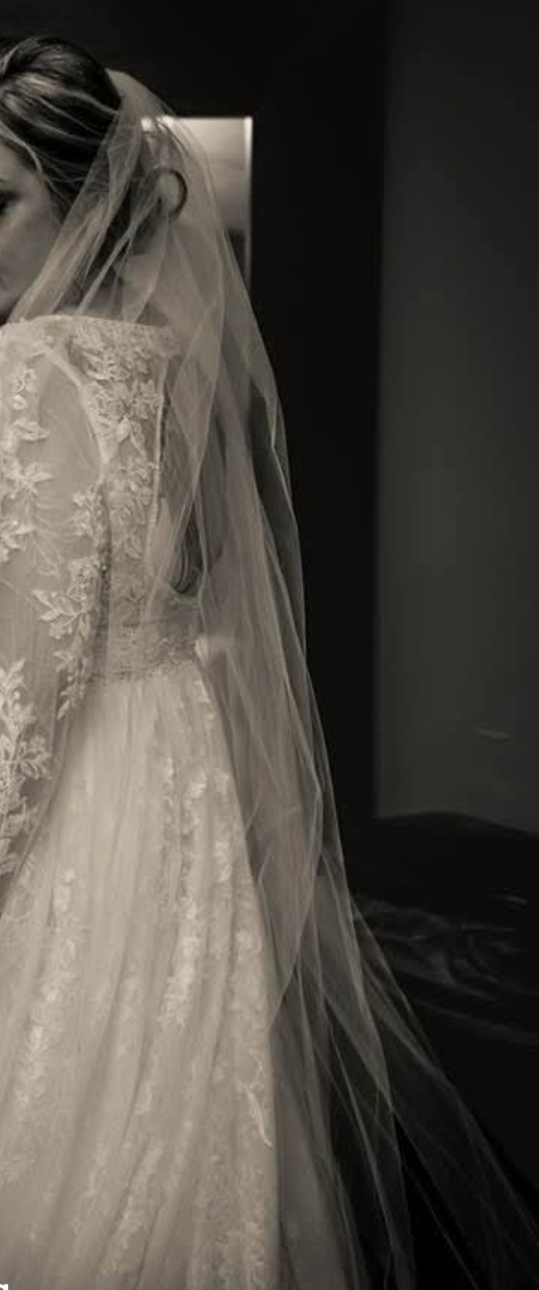 Raw edge cathedral veil 108in long, Worn One Bride. #wedding