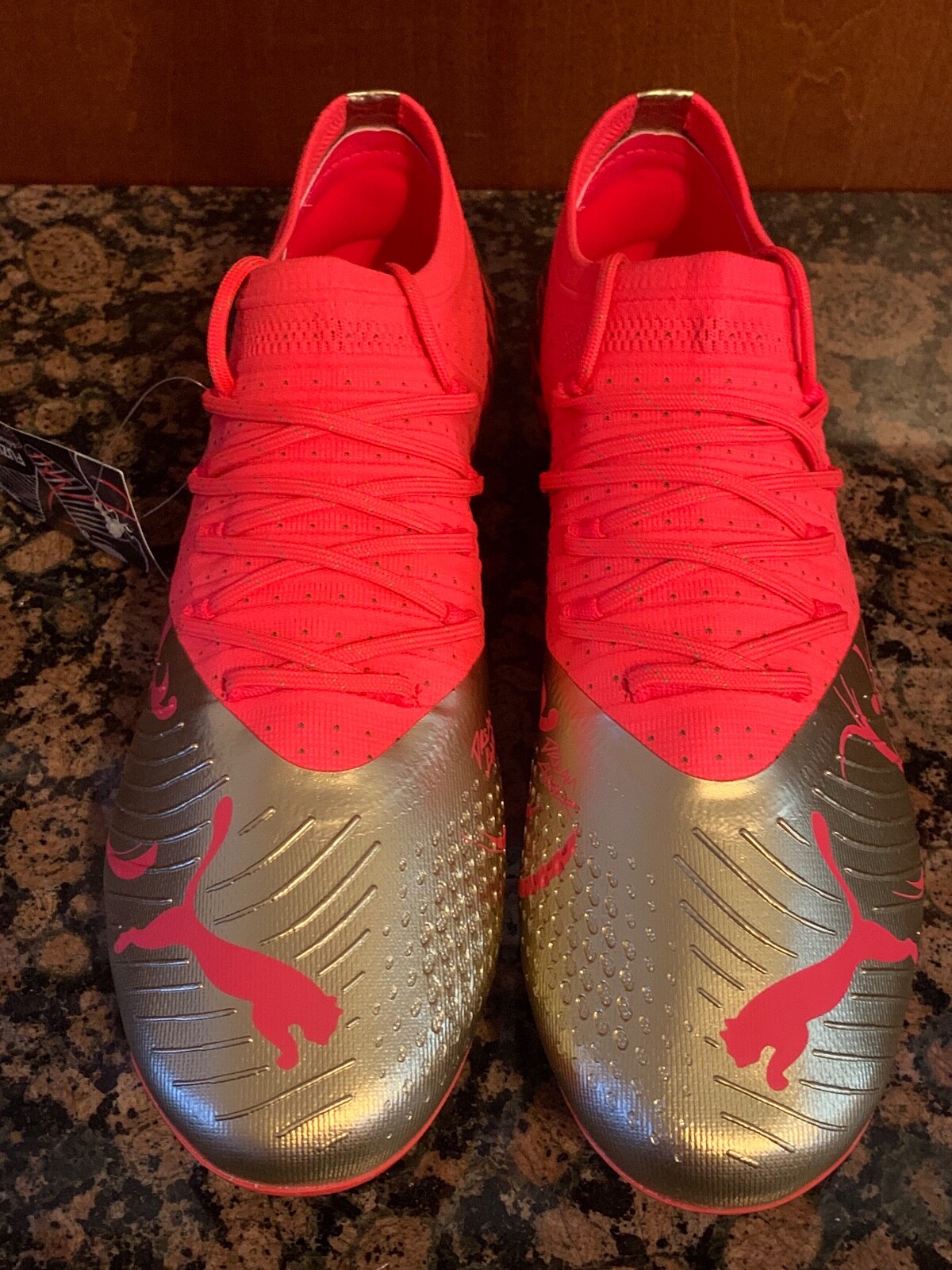 New! Mens PUMA FUTURE 2.4 NEYMAR NJR FG FUZIONFIT SOCCER CLEATS FIERY CORAL GOLD