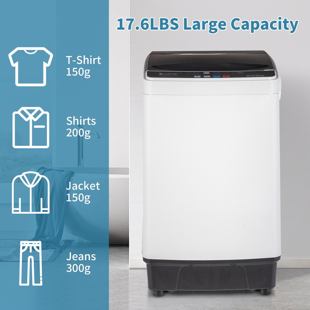 Full-Automatic Washing Machine Portable Compact Laundry Washer Spin w/Drain Pump