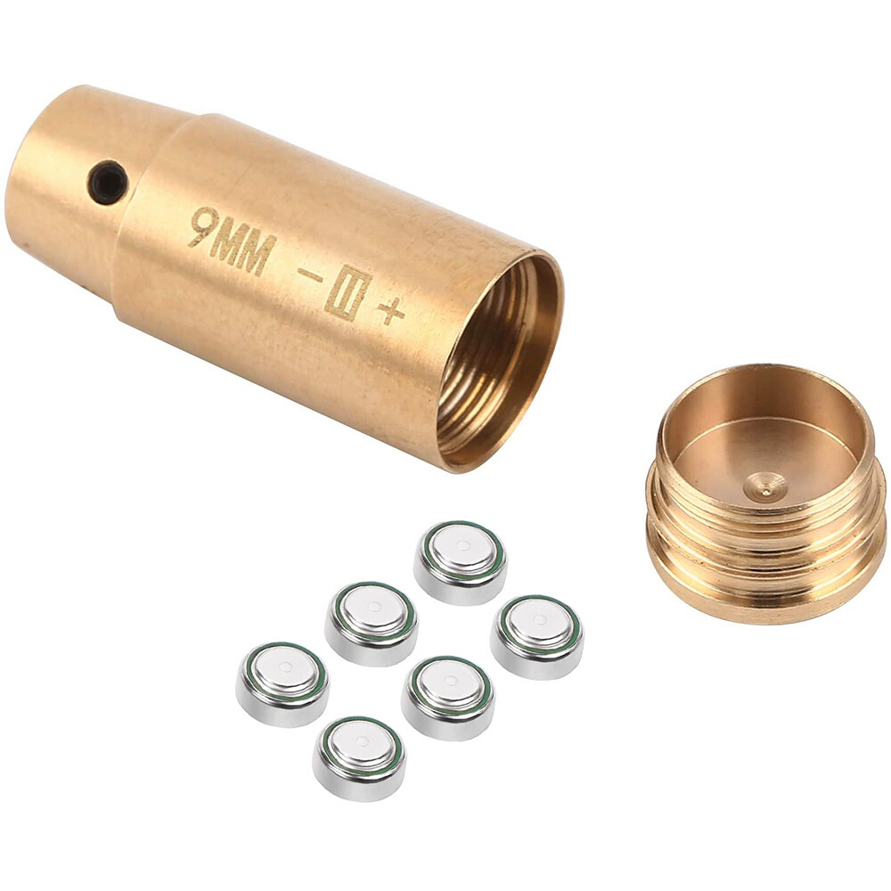 CAL 9mm Red Laser Bore Sight Brass Cartridge Bullet Shap Boresighter 6 Batteries