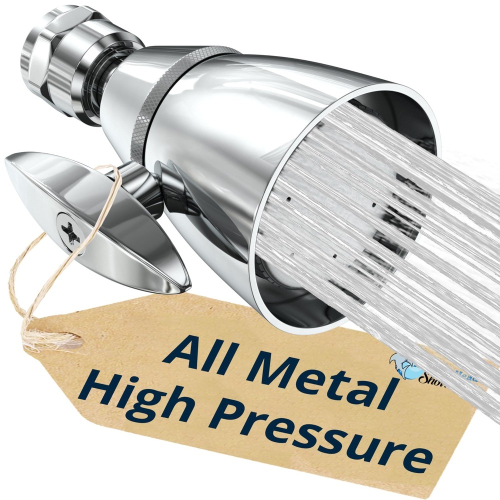 High Pressure 2 Inch Chrome Shower Head - 2.5 GPM Adjustable Spray - Solid Metal